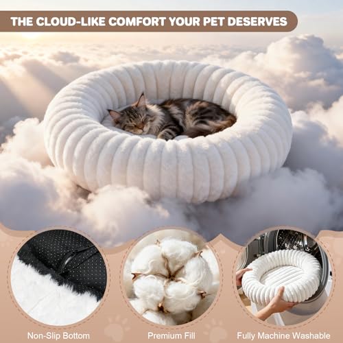 Self Warming Cat Bed, Donut Pet Bed for Indoor Cats and Small Dogs, Self-Heating Dog Bed with Non-Slip Bottom, Winter Comfort Dog Beds for Puppies, Washable & Portable Egg Tart Shape (S) - size: 23*23*8 inches