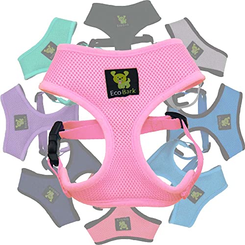 EcoBark Dog Harness - Eco-Friendly Max Comfort Harnesses - Luxurious Soft Mesh Halter - Over the Head Harness Vest- No Pull and No Choke for Small, Toy Breed, and Teacup Dogs (XS, Baby Pink)