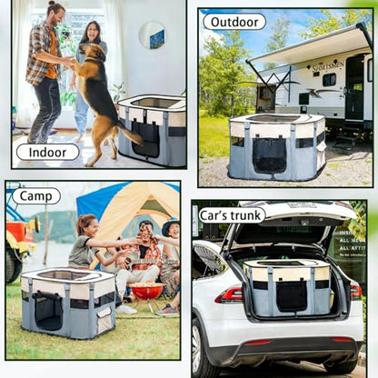 Dog Playpen,Pet Playpen,Foldable Puppy Cat Playpen, Dog Playpen for Indoor Dogs Enclosed, Outdoor Travel Camping Use, Dog Kennel Tent Crate for Rabbit Small Animals with Carrying Case (Grey, L) - size: L(35" x 28" x 23")