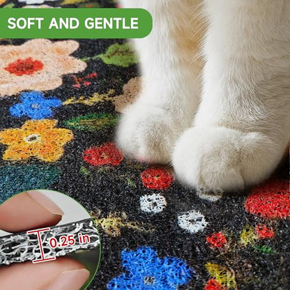 Cat Litter Mat, 35" x 23" Litter Box mat, Traps 100% Litter, Non-Slip Kitty Litter Trapping mats, Large Cute Litter mat, Easy Clean for Scatter Control, Bohe cat Food mat, Urine Waterproof - color: Black Garden, size: Large（35"x23"）