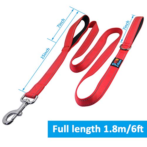 Powboro Double Handle Dog Leash, Heavy Duty Leash, Traffic Padded Handle, Reflective Stitching,6ft Long Dog Lead for Control All Dog Safety Training Walking Hiking (Red) - color: Red