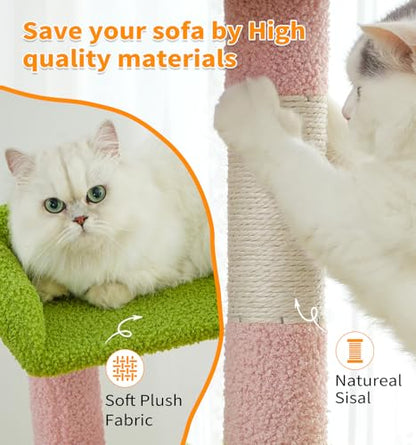 Made4Pets Cat Tree Tower 56" Cat Tower for Indoor Cats Kitten Tree Multi-Level Cat Tree with 2 Condo Furniture Activity Center with Scratching Posts Funny Toys (Pink Flower Green) - color: Pink Flower Green