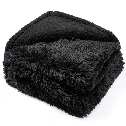 Pet Blankets Waterproof Fluffy Fleece Blanket Cat Dog Blankets Liquid Pee Proof Throw Blanket Reversible Furniture Protector Cover Washable for Couches Beds Sofa 65"x57" Black - color: Black, size: L-65*57in(165*145cm)