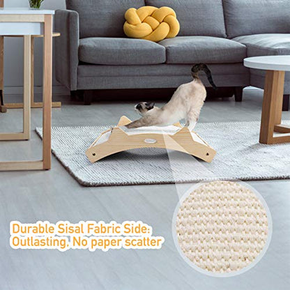 Double-Sided Sisal Cat Scratcher, Cat Scratchers for Indoor Cats with Natural Sisal + Carpet Cloth, Durable Solid Wooden Structure Scratch Pad, 16.5 x 10.8in