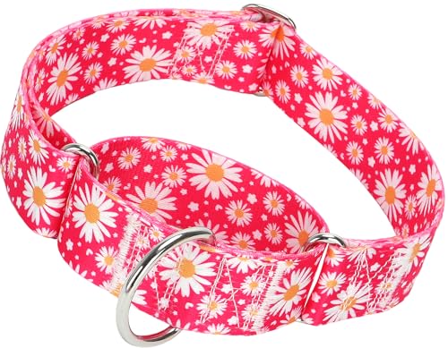 1.5 Inch Martingale Dog Collar - No Pull Daisy Design Nylon Training Collar for Medium, Large & XL Dogs | Heavy Duty Adjustable Choke-Free Collar for Large Breed Pets (Hot Pink Daisy XL - color: 3, size: XL(Neck24-30")