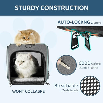 GAPZER Cat Carrier American, United, Delta Airline Approved/Soft-Sided Pet Travel Bag for Medium Cat 15+ lbs Small Dog Traveling Crate Under 15 Pounds TSA Approved Carrying Cage Underseat Cabin Gray - size: 17"x11"x11"