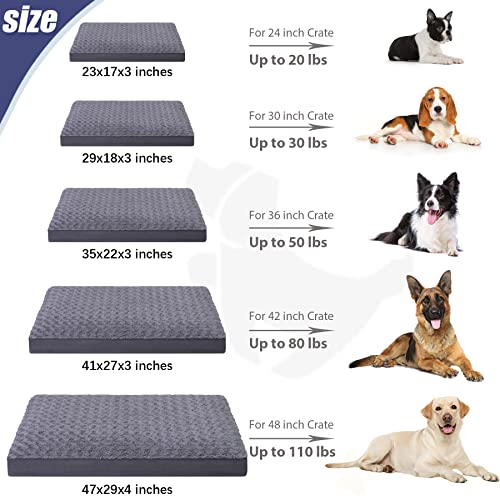 Dog Crate Bed Waterproof Dog Bed for Medium Pets Rose Velvet Soft Fluffy Washable with Removable Cover & Anti-Slip Bottom, 29 x 18 Inch, Gray - color: Grey, size: 29.0"L x 18.0"W x 3.0"Th