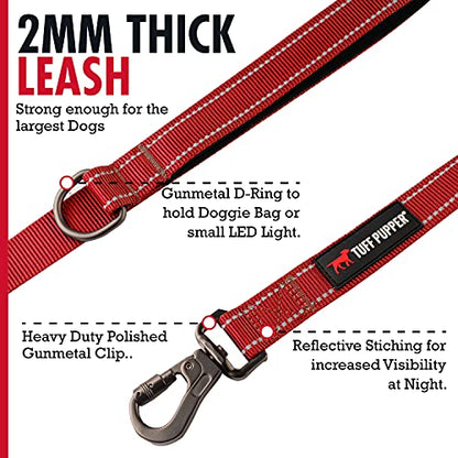 Tuff Pupper Heavy Duty Double Handle Leash - Twist Lock Carabiner Clip for Strong Medium & Large Dogs - Reflective, 6FT - color: March Red