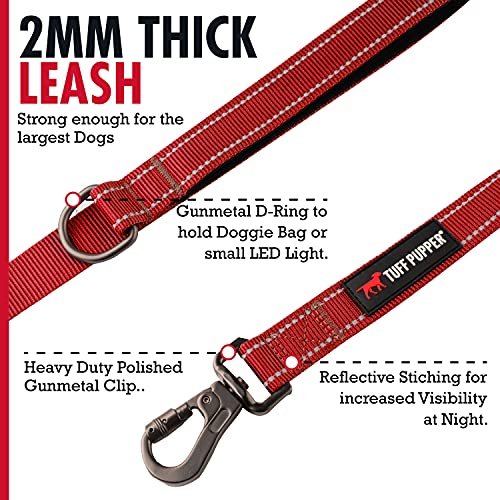 Tuff Pupper Heavy Duty Double Handle Leash - Twist Lock Carabiner Clip for Strong Medium & Large Dogs - Reflective, 6FT - color: March Red