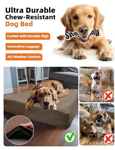 Sytopia Indestructible 42 Inch Orthopedic Waterproof Dog Crate Bed chew Proof for Extra Large Dogs, Removable Washable Cover, Egg Crate Foam Mat, Suitable for Dogs Up to 100 Lbs, Brown
