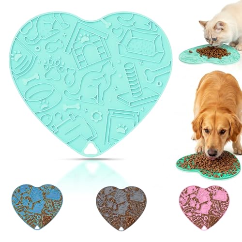 Cat & Dog Slow Feeder Puzzle Toy — Interactive Cat Puzzle Feeder Bowl, Dog Puzzle Feeder, Dog Lick Mat, Mental Stimulation Toy for Indoor Cats & Dogs, Anti-Gulp, Fun & Durable Heart Shape(Mint) - color: Mint