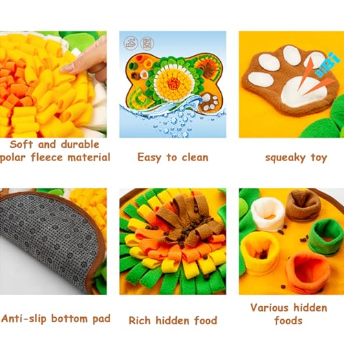 Washable Dog Snuffle Mat with Squeaker, Non-Slip Feeding Mat for Brain Games/25x17 Inch, Yellow - color: yellow