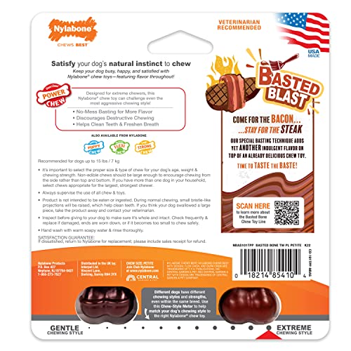 Nylabone Original & Textured Bone Power Chew Toy for Dogs, Durable & Tough Dog Toys for Aggressive Chewers, Basted Blast Bacon and Steak Flavor, X-Small Dogs - Up to 15 lbs, 2 Pack - size: X-Small