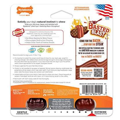 Nylabone Original & Textured Bone Power Chew Toy for Dogs, Durable & Tough Dog Toys for Aggressive Chewers, Basted Blast Bacon and Steak Flavor, X-Small Dogs - Up to 15 lbs, 2 Pack - size: X-Small