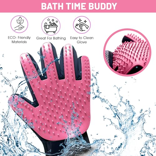 Upgrade Pet Grooming Gloves, Grooming Gloves for Dogs, Cats, Rabbits & Horses with Long and Short Hair, Efficient Pets Hair Remover Mittens - 1 Pair (Pink) - color: Pink