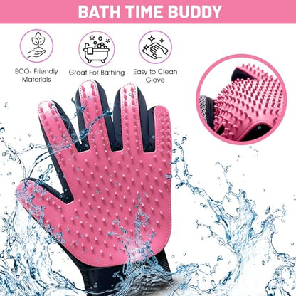 Upgrade Pet Grooming Gloves, Grooming Gloves for Dogs, Cats, Rabbits & Horses with Long and Short Hair, Efficient Pets Hair Remover Mittens - 1 Pair (Pink) - color: Pink