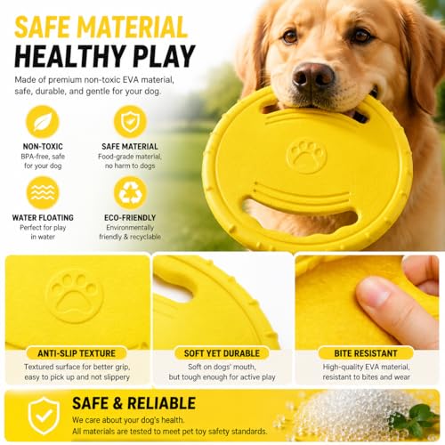 Dog Flying Disc, Durable Soft EVA Flying Ring for Aggressive Chewers, Interactive Fetch & Training Toy, Floats in Water, Safe on Teeth & Gums, Beach Pool Play (Yellow) - color: Yellow
