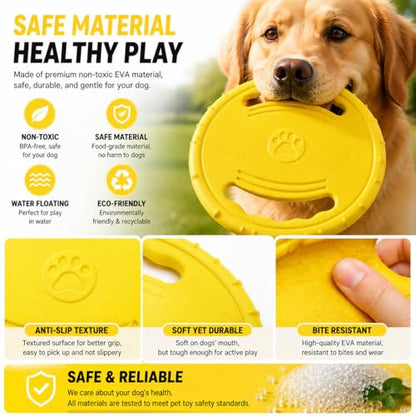 Dog Flying Disc, Durable Soft EVA Flying Ring for Aggressive Chewers, Interactive Fetch & Training Toy, Floats in Water, Safe on Teeth & Gums, Beach Pool Play (Yellow) - color: Yellow