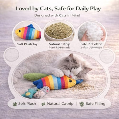 Catnip Toys for Indoor Cats, 6 Pack Plush Cat Kicker Toys with Natural Catnip, Bunny Kick Chew Cat Toys for Kittens & Adult Cats