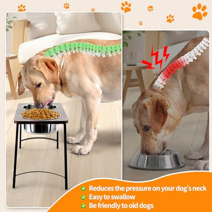 Elevated Dog Bowls for Medium and Large Dogs Wood Raised Bowl Stand with Two 1700ML (58oz) Stainless Steel Dog Food and Water Bowls,Non-Slip - color: Black&brown-Medium&Large