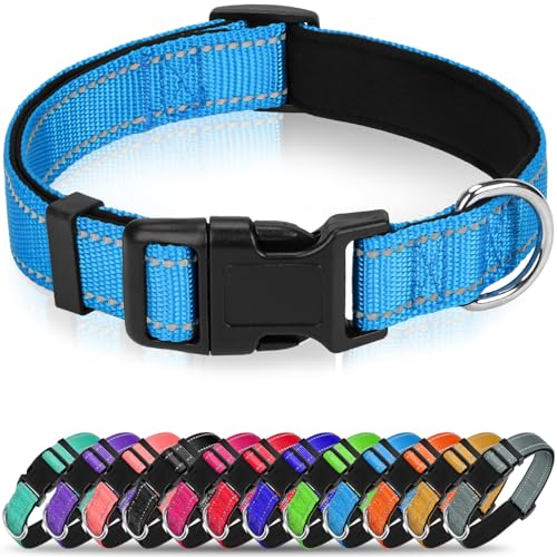 Reflective Dog Collar for Small Dogs, Soft Neoprene Padded with Quick Release Buckle, Adjustable Nylon Pet Collar for Walking,Aqua Blue,S - color: Aqua Blue, size: S: 3/4"x (10"-15.5")