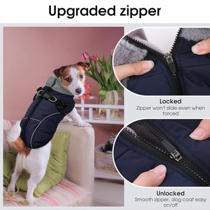 XL Dog Winter Coat with Harness Built in, Dog Puffer Jacket for Large Dogs, Pet Warm Winter Vest, Dark Blue XL - color: Dark Blue, size: X-Large