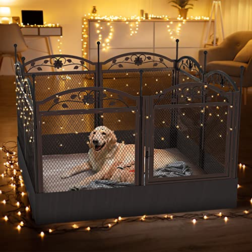 BingoPaw Dog Playpen Indoor: 8 Panels 32” Tall Metal Pet Pen Puppy Whelping Box with Waterproof Bottom - Outdoor Doggy Run Fence with Door for Small Medium Large Dogs