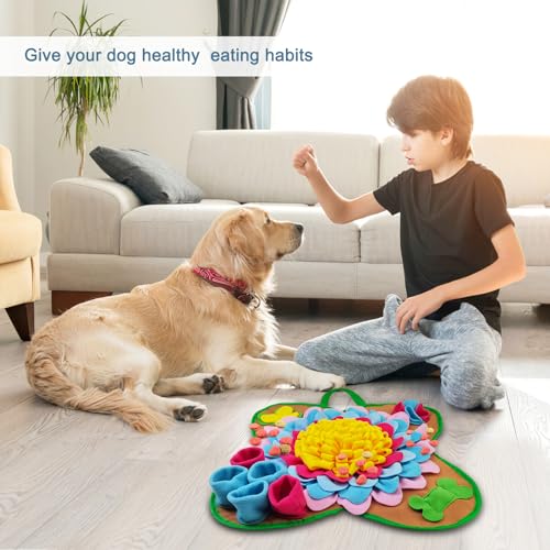 Snuffle Mat for Dogs, 20''*20'' Interactive Foraging Puzzle Blanket, Dog Feeding Mat with Non-Slip Bottom, Foldable Pet Snuffle Mat for Sniffing, Slow Feeding and Stress Release