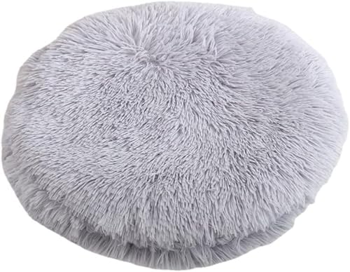 RICHRAIN Plush Cat Dog Cushion,Round Pet Warm Mat, PP Cotton Soft and Comfortable for Living Room - color: Light Gray, size: 37CM