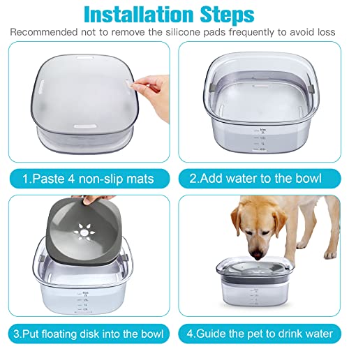 UPSKY 70oz Dog Water Bowl 2L No Spill Dog Bowls Large Capacity Spill Proof Slow Water Feeder, No Splash Pet Water Dispenser Vehicle Carried Travel Slow Drinking Bowl for Messy Drinkers - color: Gray, size: 2 L
