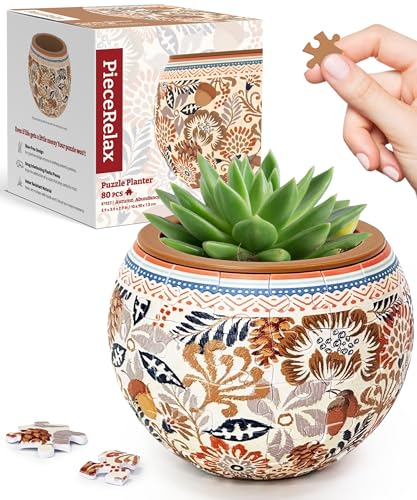 PieceRelax 3D Puzzle Planter 80 Pieces - Autumn Abundance, for Mom, Home Decor Flower Pots for Indoor Cactus, Succulents Pots [K1127] - color: Autumn Abundance