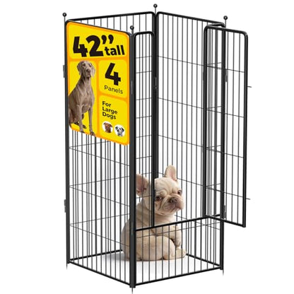 Dog Playpen 42 inch 4 Panels for Indoor & Outdoor Use – Heavy-Duty Metal Pet Fence with Ground Stakes, Rounded Ball Tops for Safety, Stable & Foldable Design, Easy to Assemble - size: 42inch, style: 4 Panels