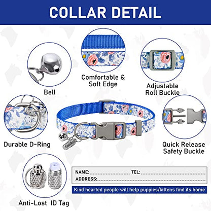 Small Dog Harness Collar and Leash Set, Step in No Chock No Pull Soft Mesh Adjustable Dog Vest Harnesses Plaid Reflective for Dogs Puppy Cats Kitten Rabbit (Blue Flower, XS) - color: Blue Flower, size: XS
