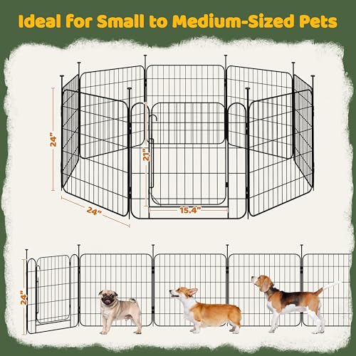 Yaheetech Dog Playpen for Puppy/Small Dogs, Foldable Pet Pen Expandable Fence with Door for Indoor/Outdoor Use, 24 Inch 8 Panels, Black - size: 24 inch