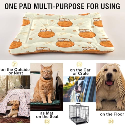 Cats and Round Wood Pet Bed Pad, Soft Pet Pad with Non-Slip Bottom, Bed Mat for Cat and Dog, Machine Washable Mattress for Living Room Crate Car, 24"x18" - size: 24x18 in