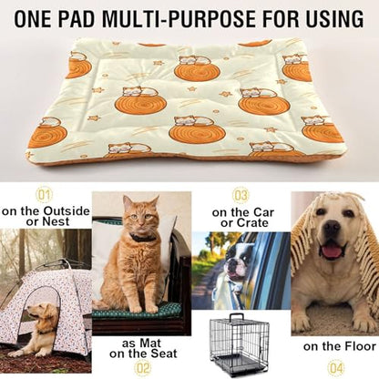 Cats and Round Wood Pet Bed Pad, Soft Pet Pad with Non-Slip Bottom, Bed Mat for Cat and Dog, Machine Washable Mattress for Living Room Crate Car, 24"x18" - size: 24x18 in