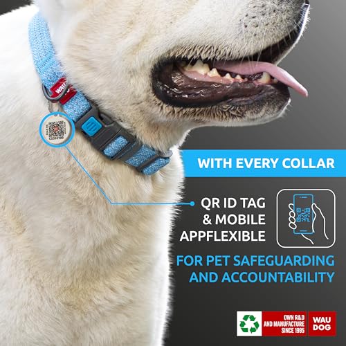 WAUDOG Reflective Cotton Dog Collar - Eco-Friendly Alternative to Nylon - Suitable for Small, Medium & Large Dogs - Adjustable, Quick-Release, Breakaway - Blue, 14" - 23" Neck * 1" Wide - color: Blue, size: 14" - 23" Neck * 1" Wide