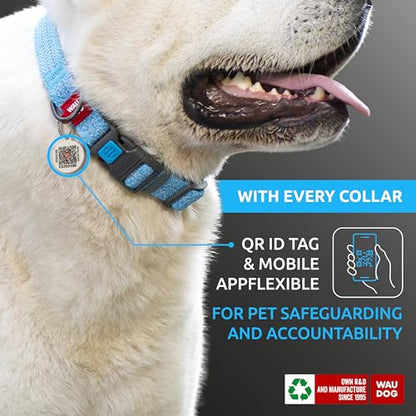 WAUDOG Reflective Cotton Dog Collar - Eco-Friendly Alternative to Nylon - Suitable for Small, Medium & Large Dogs - Adjustable, Quick-Release, Breakaway - Blue, 14" - 23" Neck * 1" Wide - color: Blue, size: 14" - 23" Neck * 1" Wide