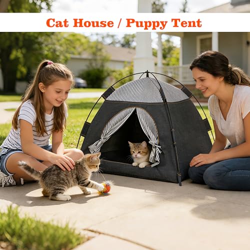 Gigreinc Cat Tent for Indoor & Outdoor - Breathable Mesh with Stylish Denim Plaid Pattern - Portable Cat House, Puppy Tent L Size (22.8×22.8×18.5 Inches) for 12-20 lbs. Pets.
