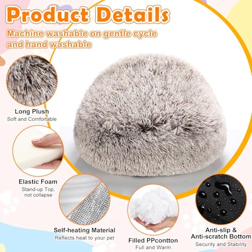 Cinnvoice 2 Pcs Self Warming Cat Beds with Hood, Self Heating Dog Cave Bed, Fluffy Round Covered Pet Pad, Plush Hooded Pet Beds with Non-Slip Bottom for Indoor Cat or Small Middle Dog(Coffee,20 in) - size: 20 In