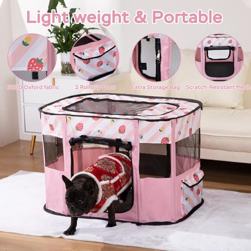 Dog and CAT pop Play Pen,Pets Houses for Dogs and Cats,Indoor&Outdoor Exercise Pen Dog Tent Puppy Playground Large (L, Pink) - color: Pink, style: Large（35.4"L x 27.6"W x 23.6"H）