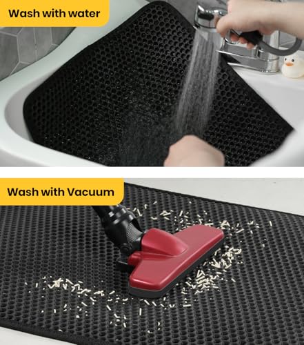 Cat Litter Trapping Mat, 27"x19" Universal Fit Litter Box Floor Mat, Hexagon Grids & Anti-Leak Base, Machine Washable, Non-Slip Kitty Mat for Most Homes, Black - color: Black