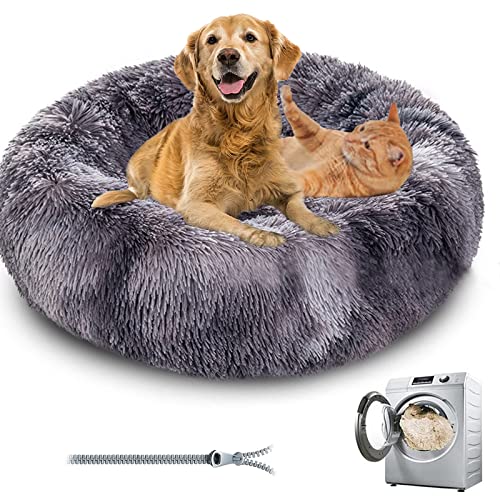 Premium Plush Donut Dog & Cat Bed - Warm & Soft, Anti-Anxiety, Non-Slip, Washable for Small/Medium/Large Dogs (Gradient Green) - color: Gradient gray, size: 15.7"40cm