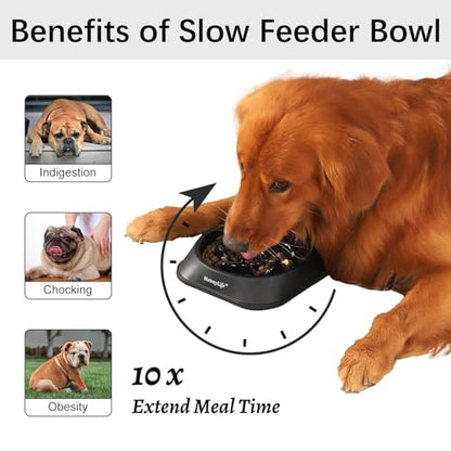 MateeyLife Slow Feeder Dog Bowls, Anti-Choking Puzzle Dog Food Bowls, Anti-Slip Interactive Feeding Slow Down Eating, Bloat Stop Maze Dishes for Medium Large Breeds Black - color: H-Black, size: Medium