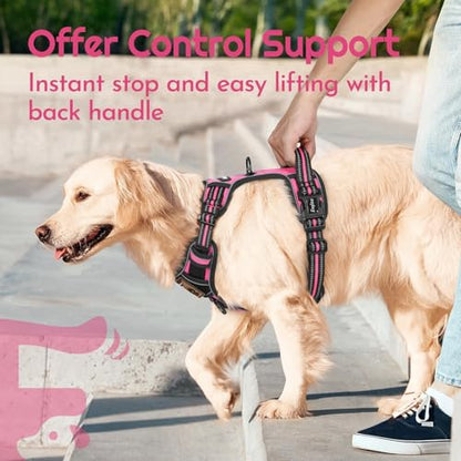Dog Harness Small Sized, Easy Wearing with 3 Buckles, Adjustable No Pull Pet Harness with 2 Rings for Walking, No Chock Reflective Soft Padded Vest with Control Handle, Pink & Black, S - color: Pink & Black, size: Small