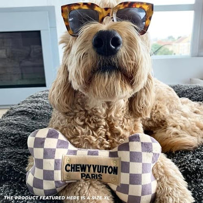 Haute Diggity Dog Chewy Vuiton Bone Plush Squeaky Dog Toy, Soft Durable Designer-Inspired Stuffed Puppy Chew Toys for Small, Medium & Large Dogs, Machine-Washable (Tan Checker) XL - color: Brown Bone, size: X-Large