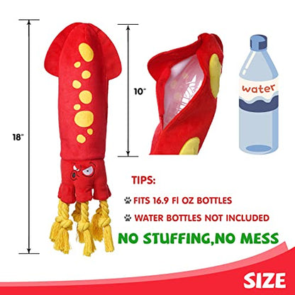 lilfrd Water Bottle Dog Toys - Dog Puzzle Squeaky Enrichment Treat Dispensing Rope Snuffle Plush Toy, No Stuffing Durable Soft Crunchy Toys for Small Medium Large Dogs Puppy - Octopus Squid - style: Octopus