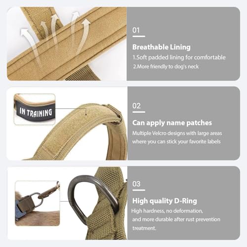 Tactical Dog Collar Adjustable Military Nylon Dog Collar with Control Handle and Heavy Duty Metal Buckle for Medium and Large Dogs (Brown,XL) - color: Brown, size: X-large (Pack of 1)