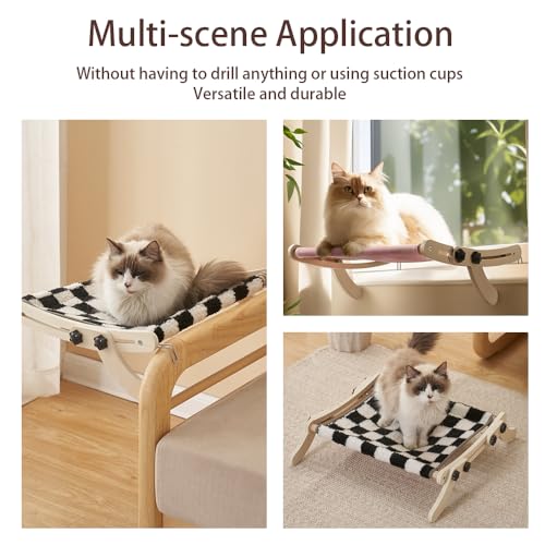 Cat Window Perch, No Screws Easy to Adjust & Assemble, Adjust Wooden Seat for Kitten Bedside Windowsill, Wooden Cats Furniture - color: Gray pink