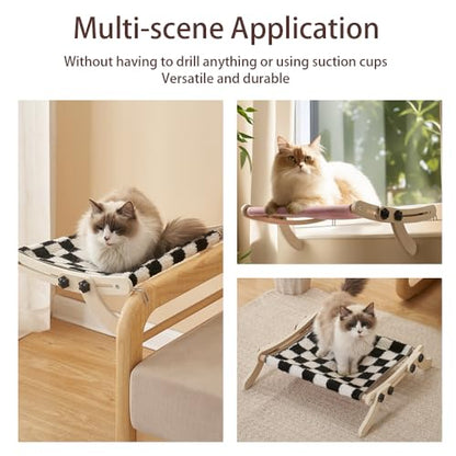 Cat Window Perch, No Screws Easy to Adjust & Assemble, Adjust Wooden Seat for Kitten Bedside Windowsill, Wooden Cats Furniture - color: Gray pink